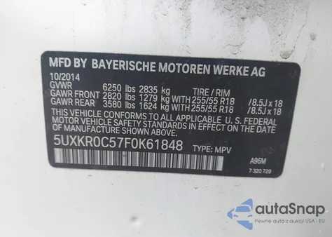 2015 BMW X5 xDrive35I from USA, damaged, VIN 5UXKR0C57F0K61848
